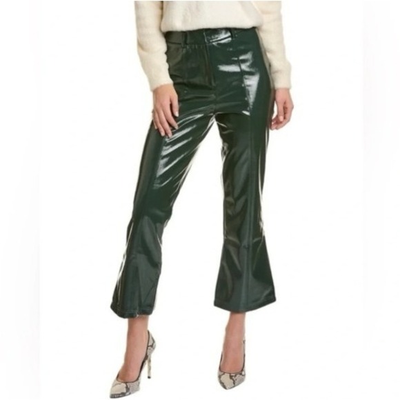 7 For All Mankind Pants - 7 For All Mankind High Rise Shiny Faux Leather Flare Pant Women M Dark Green NWT